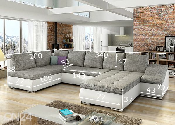 Pesukastiga nurgadiivanvoodi Giovanni mõõdud