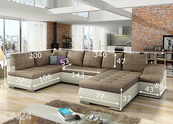 Pesukastiga nurgadiivanvoodi Giovanni mõõdud