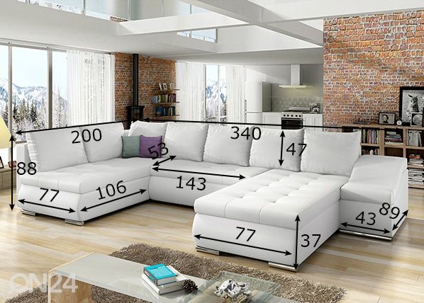 Pesukastiga nurgadiivanvoodi Giovanni mõõdud