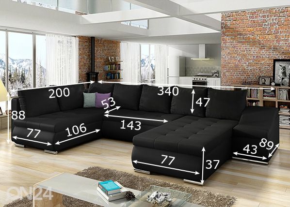 Pesukastiga nurgadiivanvoodi Giovanni mõõdud