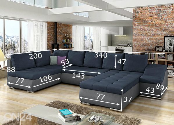 Pesukastiga nurgadiivanvoodi Giovanni mõõdud