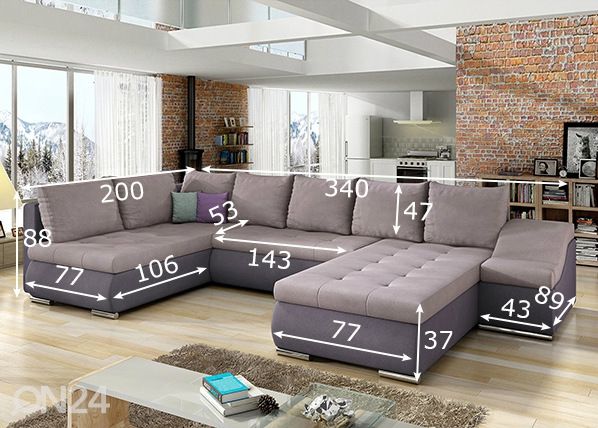 Pesukastiga nurgadiivanvoodi Giovanni mõõdud