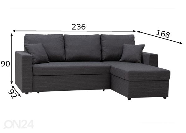 Pesukastiga nurgadiivanvoodi Katrin mõõdud