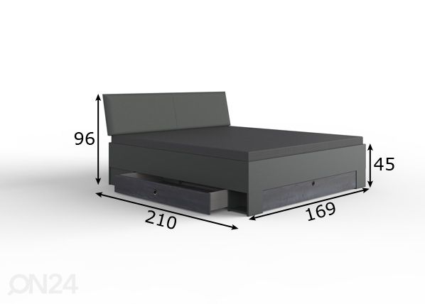 Pesukastiga voodi Kopenhagen 160x200 cm mõõdud