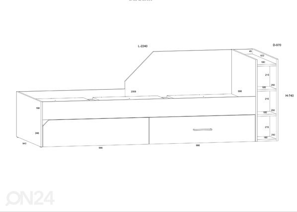 Pesukastiga voodi Pax 90x200 cm mõõdud