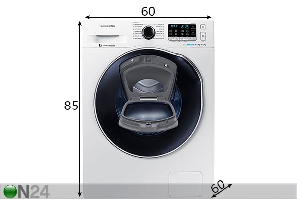 Pesumasin kuivatiga Samsung AddWash mõõdud