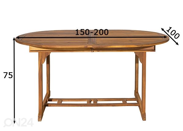 Pikendatav aialaud 100x150-200 cm, akaatsia mõõdud