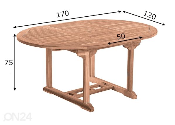 Pikendatav aialaud 120/170x120 cm mõõdud