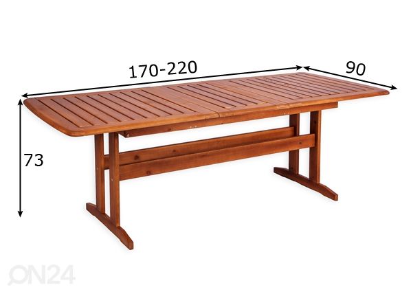 Pikendatav aialaud Bavaria 90x170-220 cm mõõdud