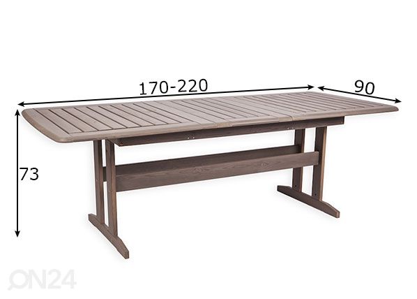 Pikendatav aialaud Bavaria 90x170-220 cm mõõdud
