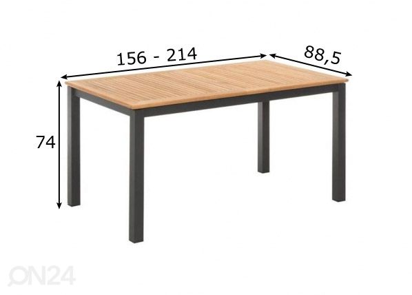 Pikendatav aialaud Tika 156/214x88,5 cm, pruun/must mõõdud