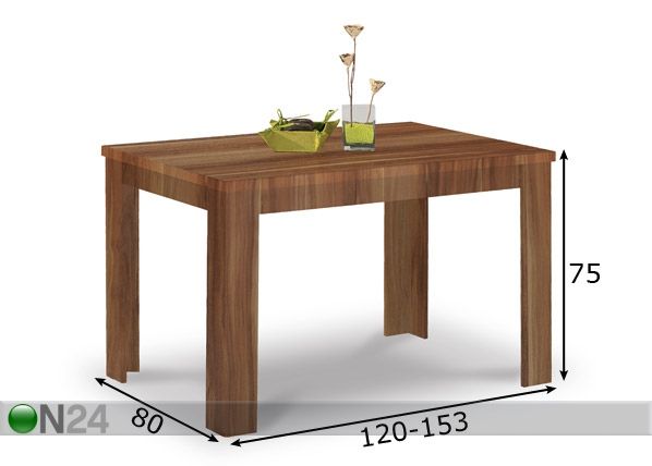 Pikendatav köögilaud Standard 80x120-153 cm mõõdud