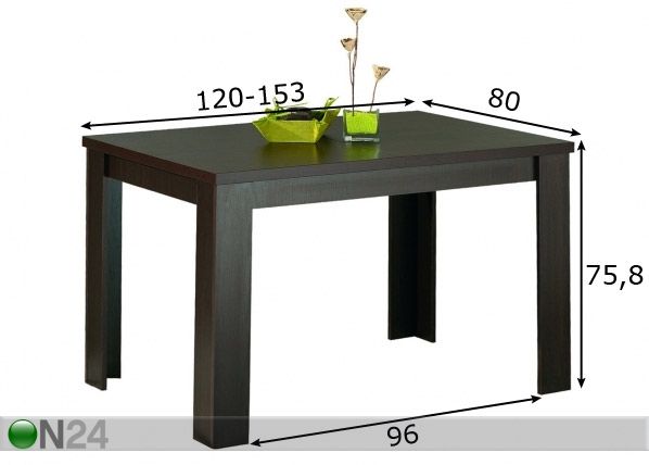 Pikendatav köögilaud Standard 80x120-153 cm mõõdud