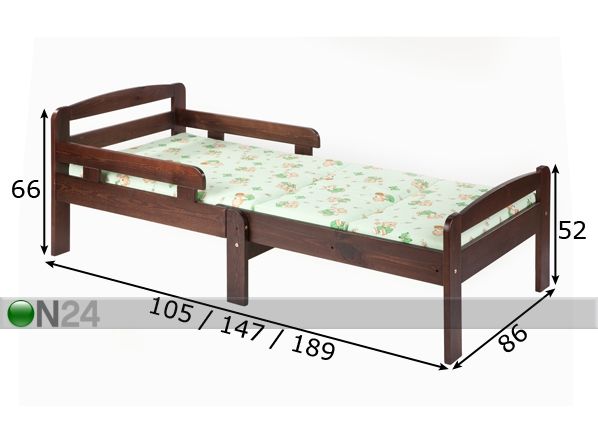 Pikendatav lastevoodi Kiku mõõdud