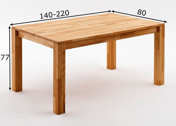 Pikendatav puidust söögilaud Paul 140-220x80 cm mõõdud