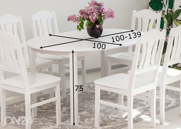 Pikendatav söögilaud 100x100-139 cm, valge mõõdud