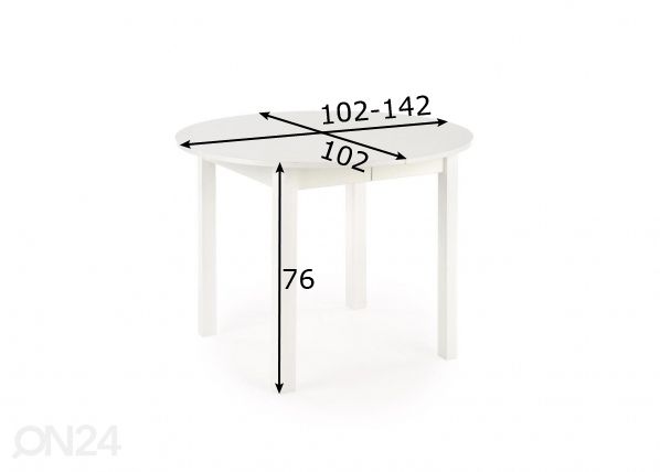 Pikendatav söögilaud 102/142x102 cm mõõdud