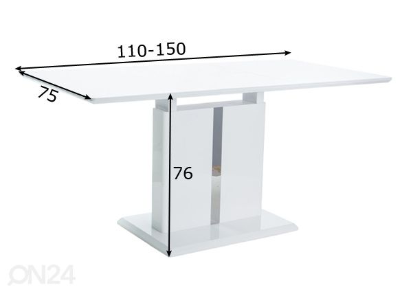 Pikendatav söögilaud 110-150x75 cm mõõdud