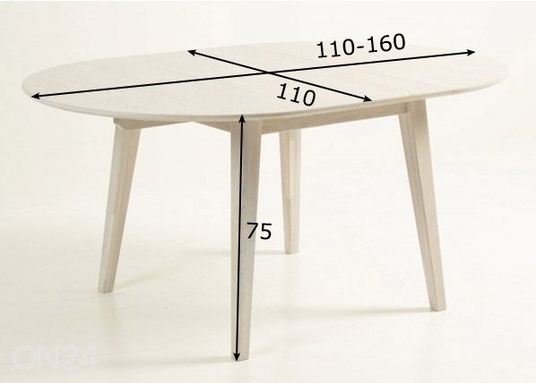 Pikendatav söögilaud 110-160x110 cm mõõdud
