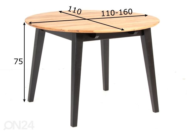 Pikendatav söögilaud 110-160x110 cm mõõdud