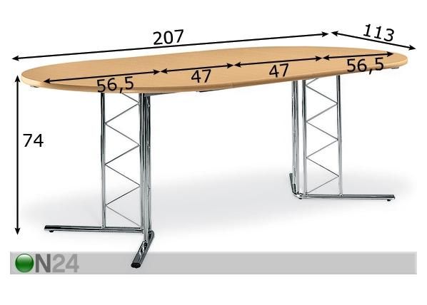 Pikendatav söögilaud 113x207 cm mõõdud