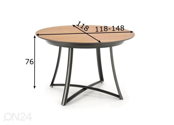 Pikendatav söögilaud 118/148x118 cm mõõdud