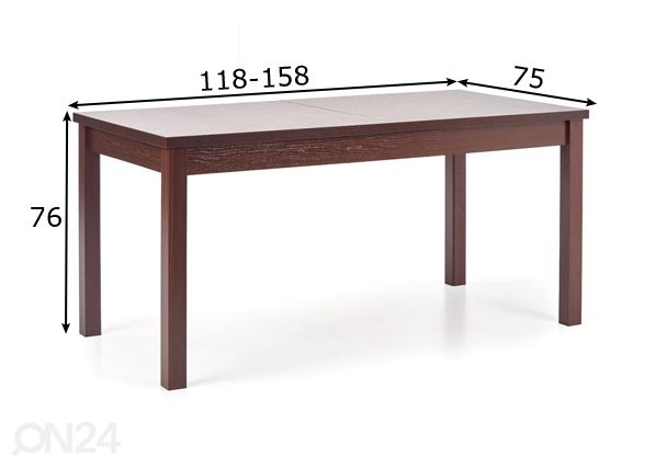 Pikendatav söögilaud 118/158x75 cm mõõdud