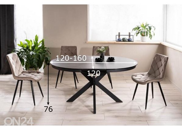 Pikendatav söögilaud 120-160x120 cm mõõdud