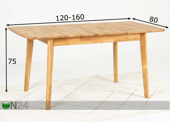 Pikendatav söögilaud 120-160x80 cm mõõdud