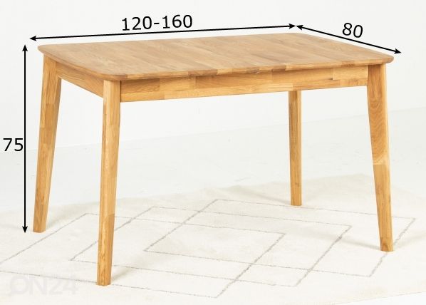 Pikendatav söögilaud 120-160x80 cm mõõdud