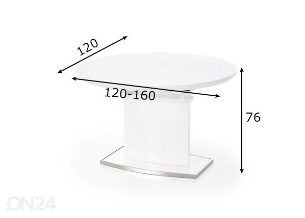 Pikendatav söögilaud 120x120-160 cm mõõdud