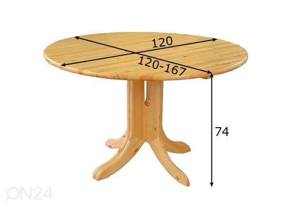 Pikendatav söögilaud 120x120-167 cm mõõdud
