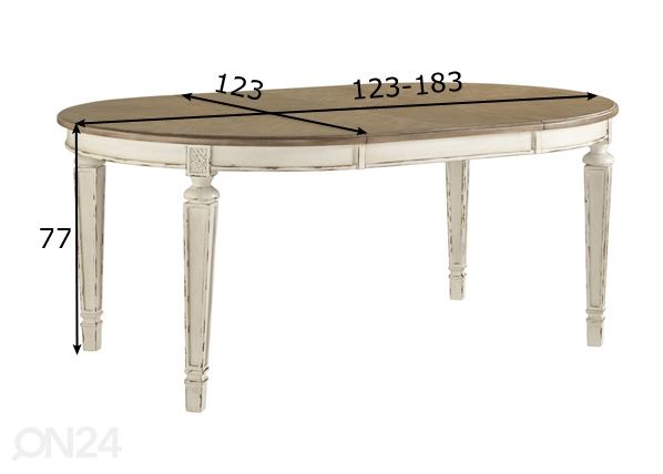 Pikendatav söögilaud 123/183x123 cm mõõdud