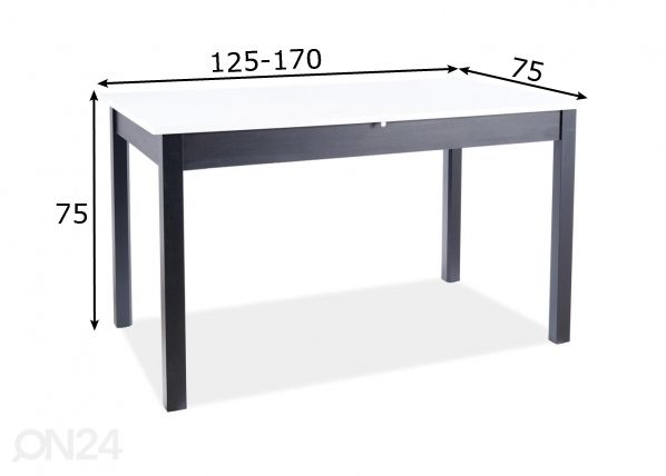 Pikendatav söögilaud 125-170x75 cm mõõdud