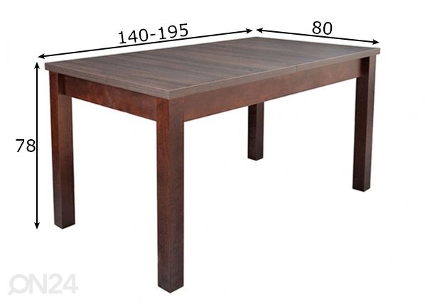 Pikendatav söögilaud 140-195x80 cm mõõdud