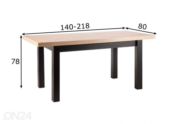 Pikendatav söögilaud 140-218x80 cm mõõdud