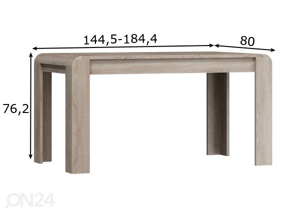 Pikendatav söögilaud 144,5-184,4x80 cm mõõdud