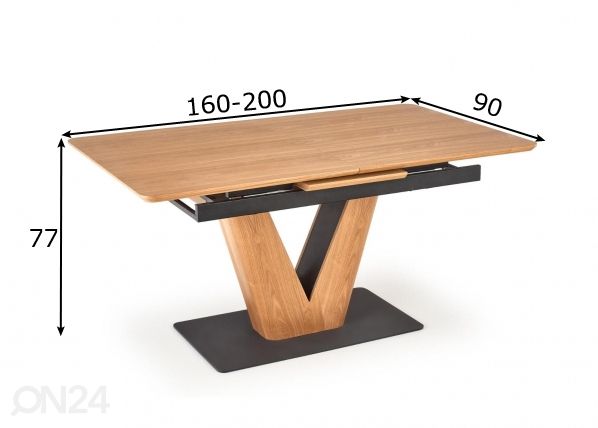 Pikendatav söögilaud 160/200x90 cm mõõdud