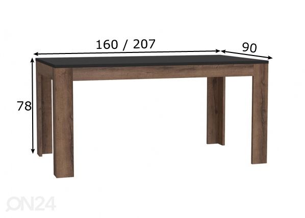 Pikendatav söögilaud 160/207x90 cm mõõdud