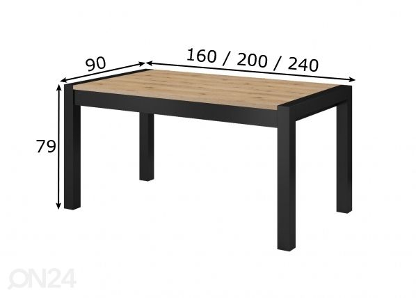Pikendatav söögilaud 160-240x90 cm mõõdud