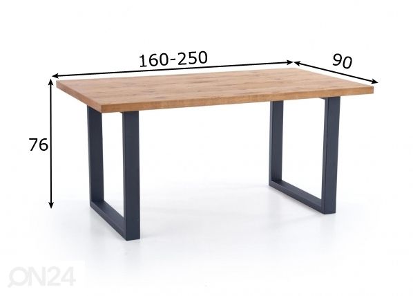 Pikendatav söögilaud 160/250x90 cm mõõdud