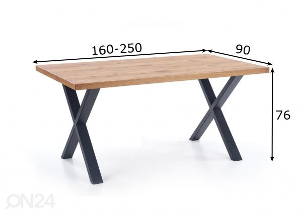 Pikendatav söögilaud 160/250x90 cm mõõdud