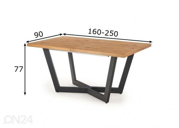Pikendatav söögilaud 160/250x90 cm mõõdud