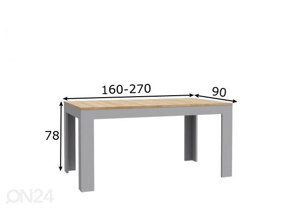 Pikendatav söögilaud 160/270x90 cm mõõdud