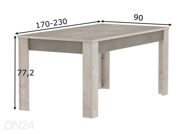 Pikendatav söögilaud 170-230x90 cm mõõdud