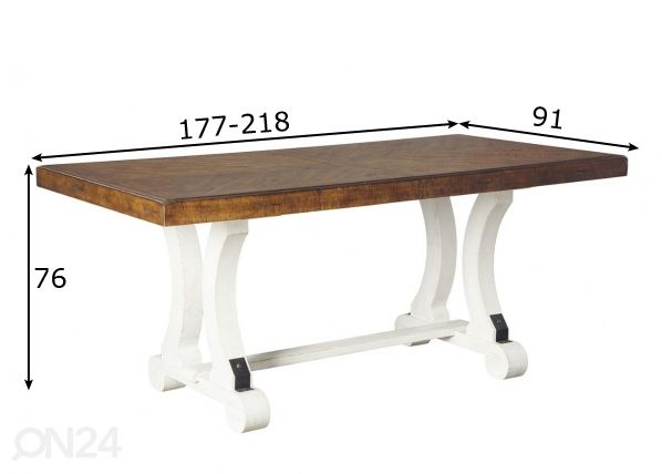 Pikendatav söögilaud 177/218x91 cm mõõdud