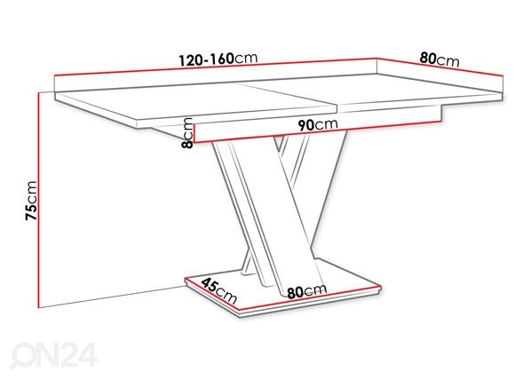 Pikendatav söögilaud 80x120-160 cm mõõdud