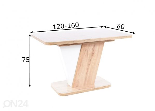 Pikendatav söögilaud 80x120-160 cm mõõdud