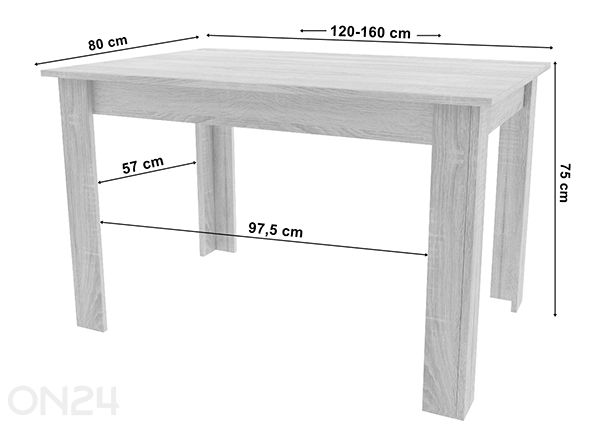 Pikendatav söögilaud 80x120/160 cm, artisan tamm/must mõõdud