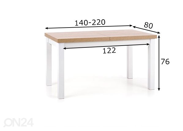 Pikendatav söögilaud 80x140-220 cm mõõdud